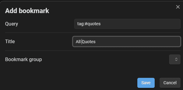 Give the bookmarked search a title (and optionally a group)