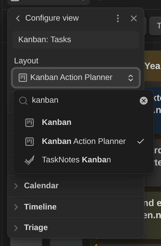 2026-10-17 - Kanban Action Planner plugin for Obsidian - view picker
