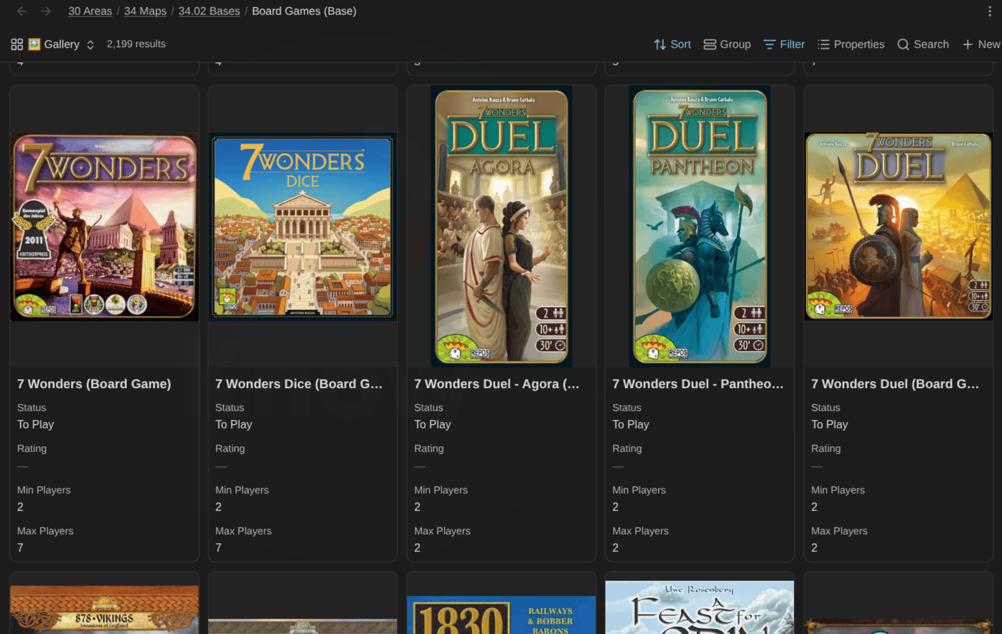 My board games in the Gallery view of the Board Games Base