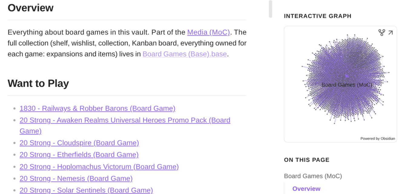 The Board Games MoC on my published site, with its interactive graph