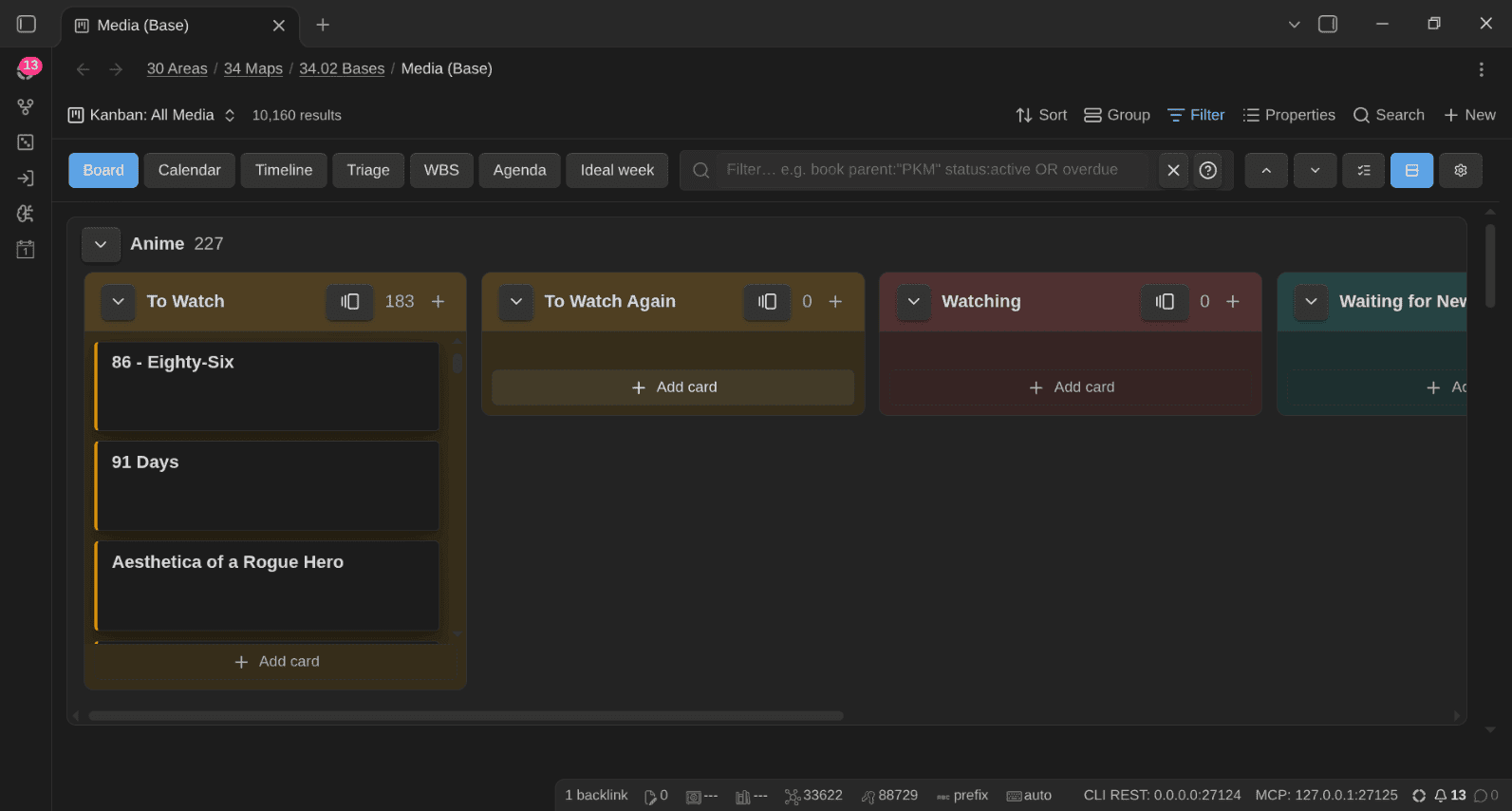 The Kanban: All Media board, with one swimlane per medium