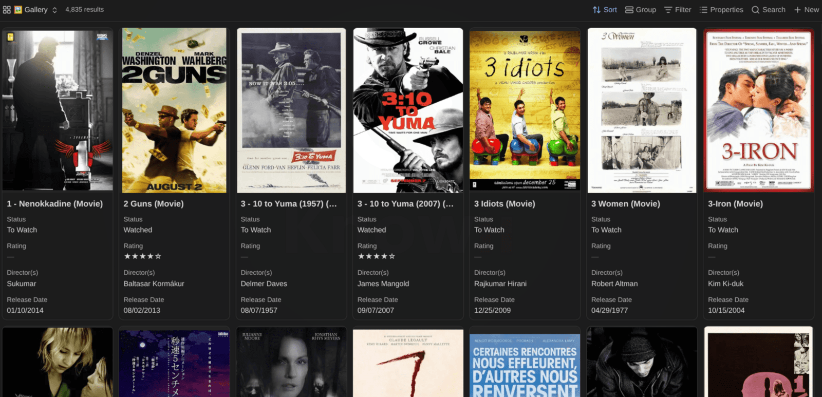 My movies in the Gallery view of the Movies Base