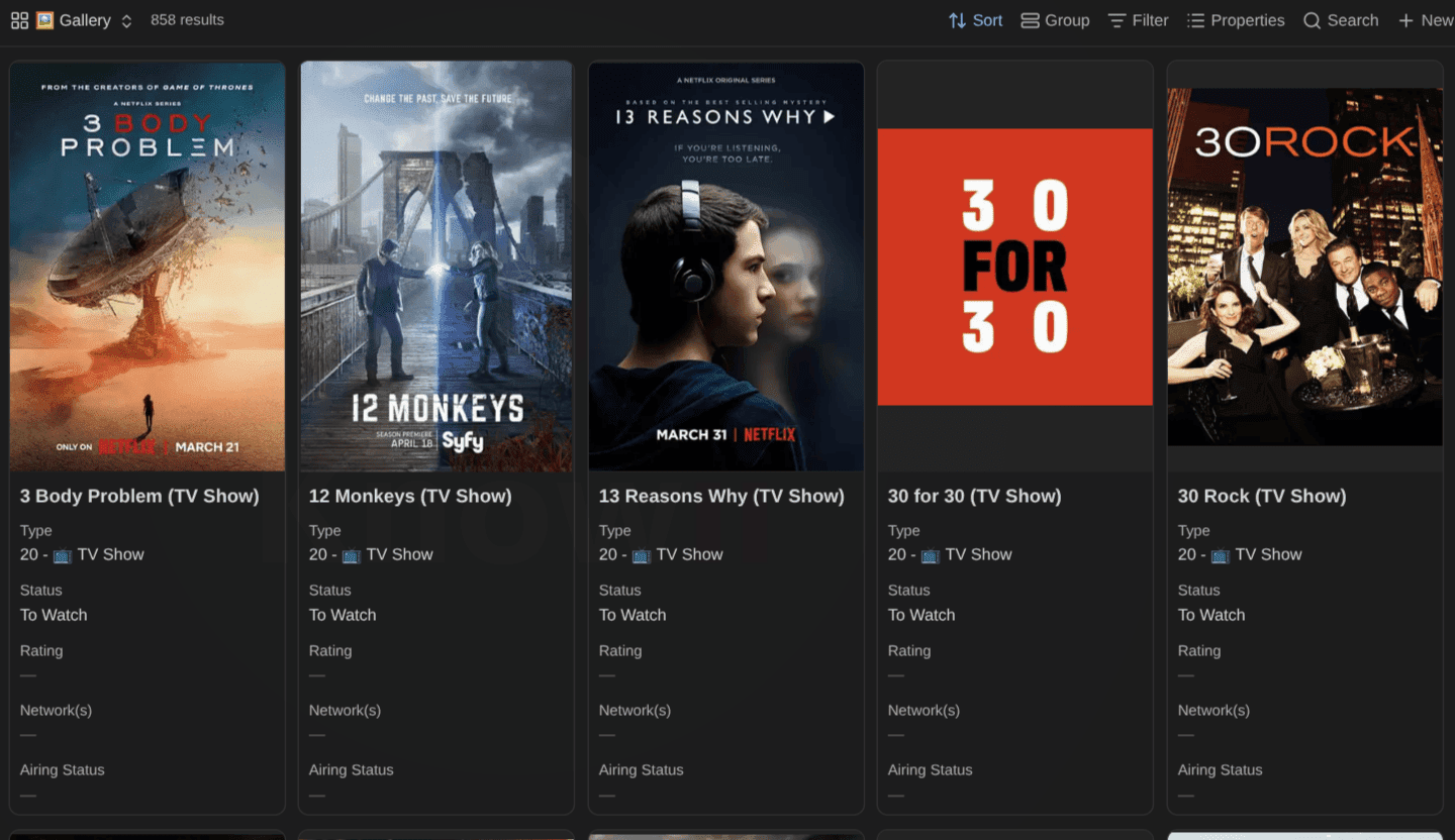 My TV shows in the Gallery view of the TV Shows Base