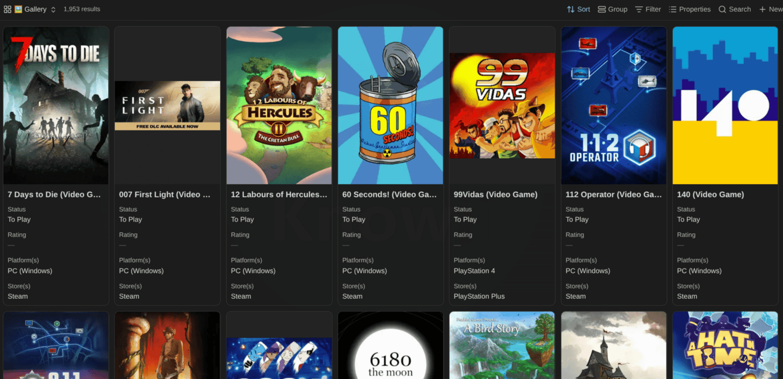My video games in the Gallery view of the Video Games Base