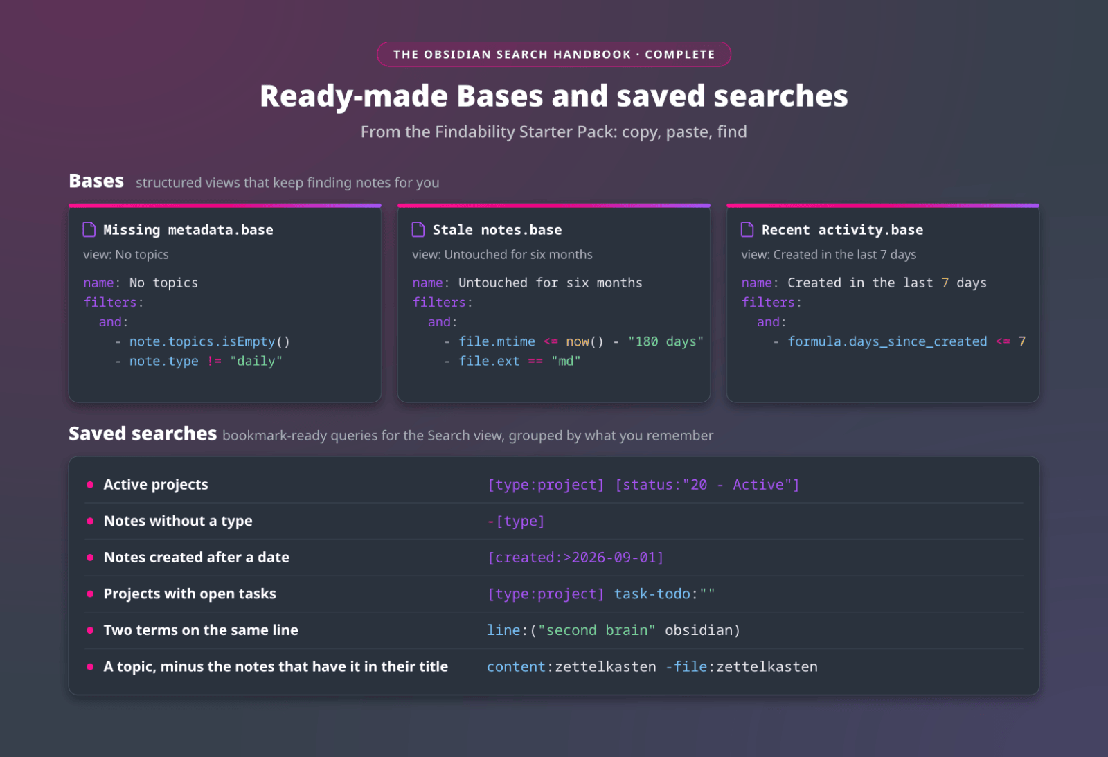 The Obsidian Search Handbook - bases and saved searches