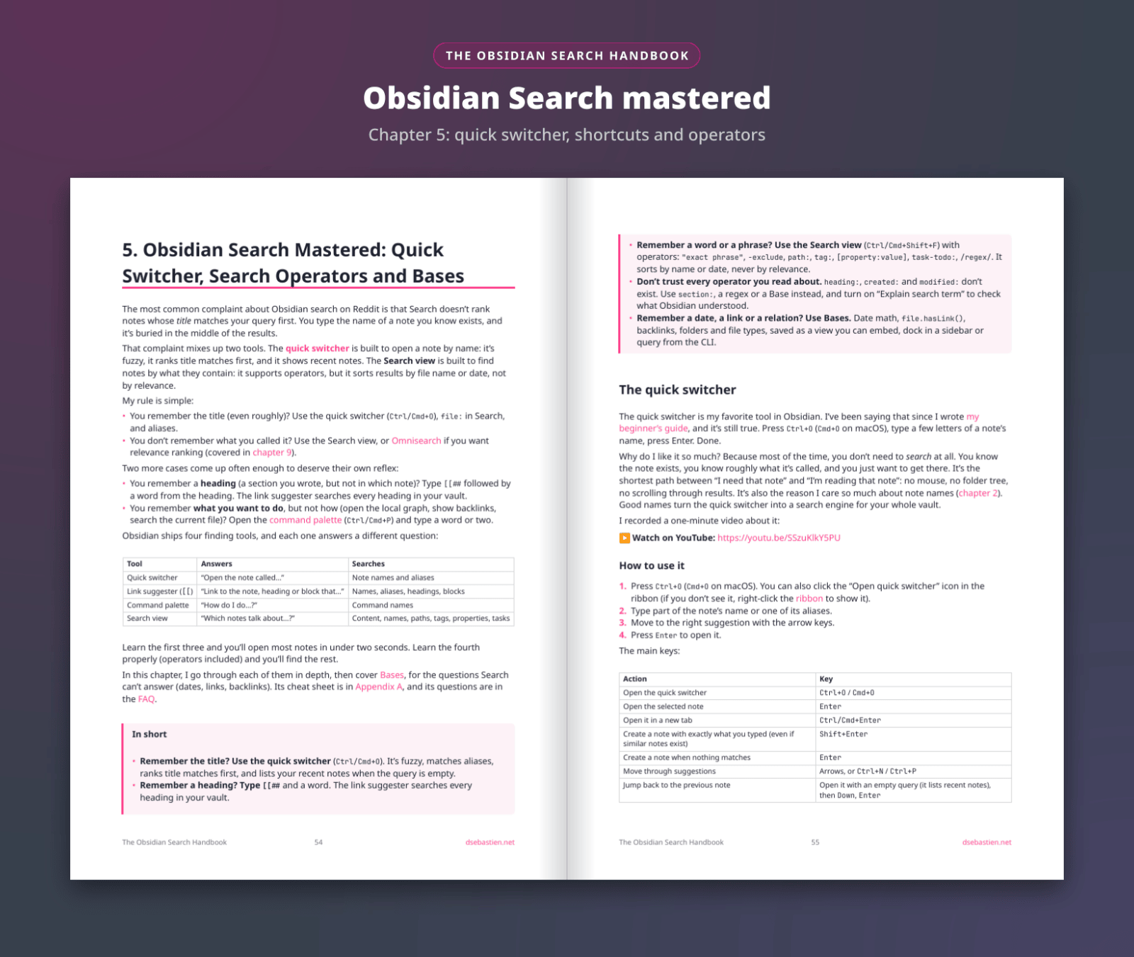 The Obsidian Search Handbook - quick switcher chapter spread