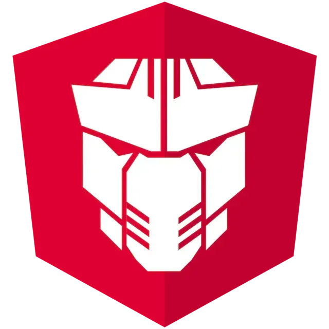 ngx-translate logo: Angular shield with a robotic face, used for i18n in PrimeNG menus