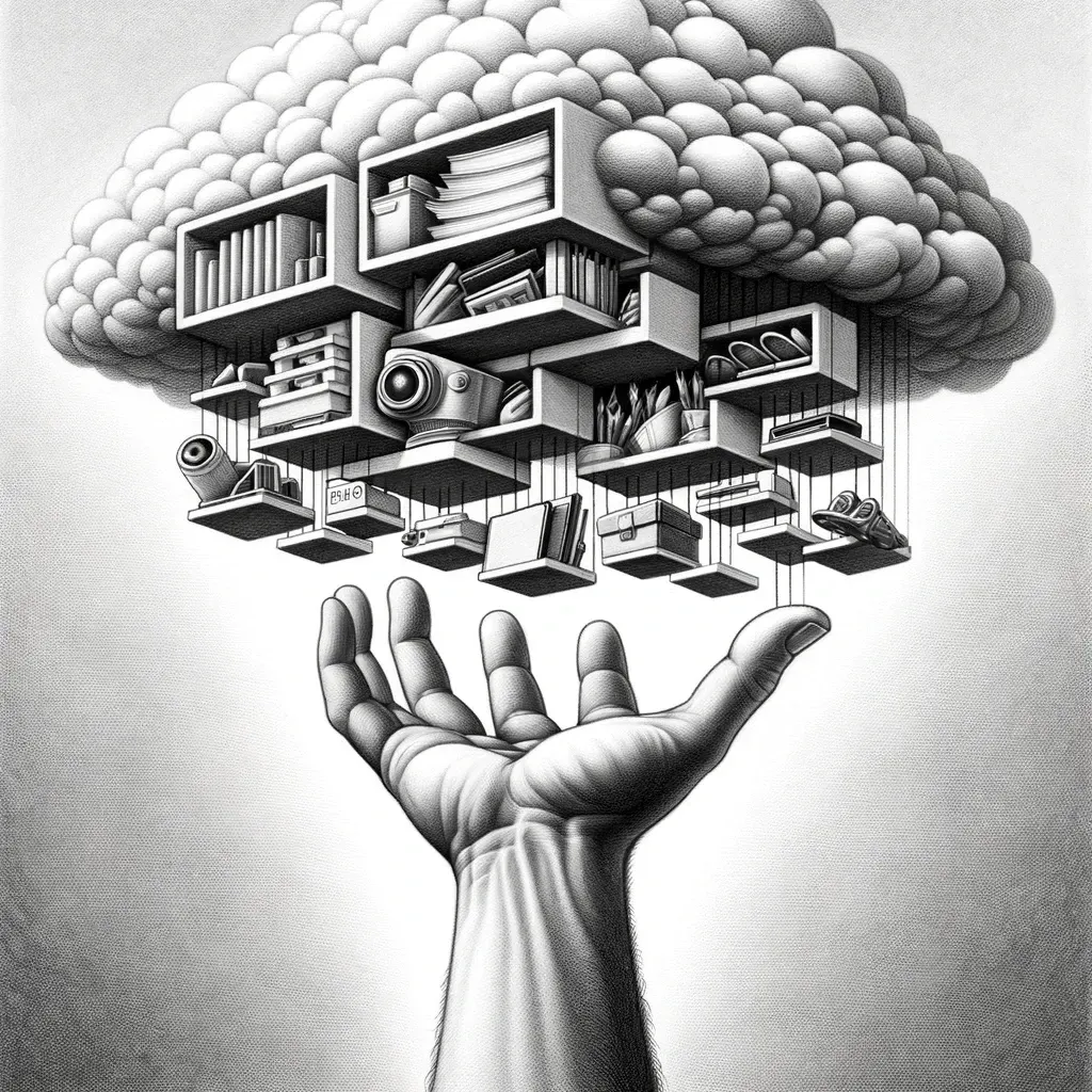 An open hand lifts a floating bookshelf of labeled drawers, illustrating how LIFT raises information to hand