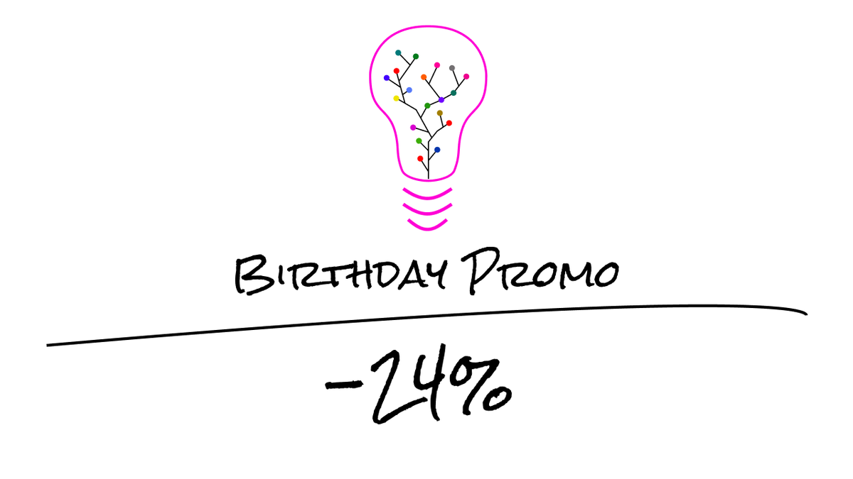 Birthday Promo banner announcing a 24 percent discount with DeveloPassion lightbulb logo