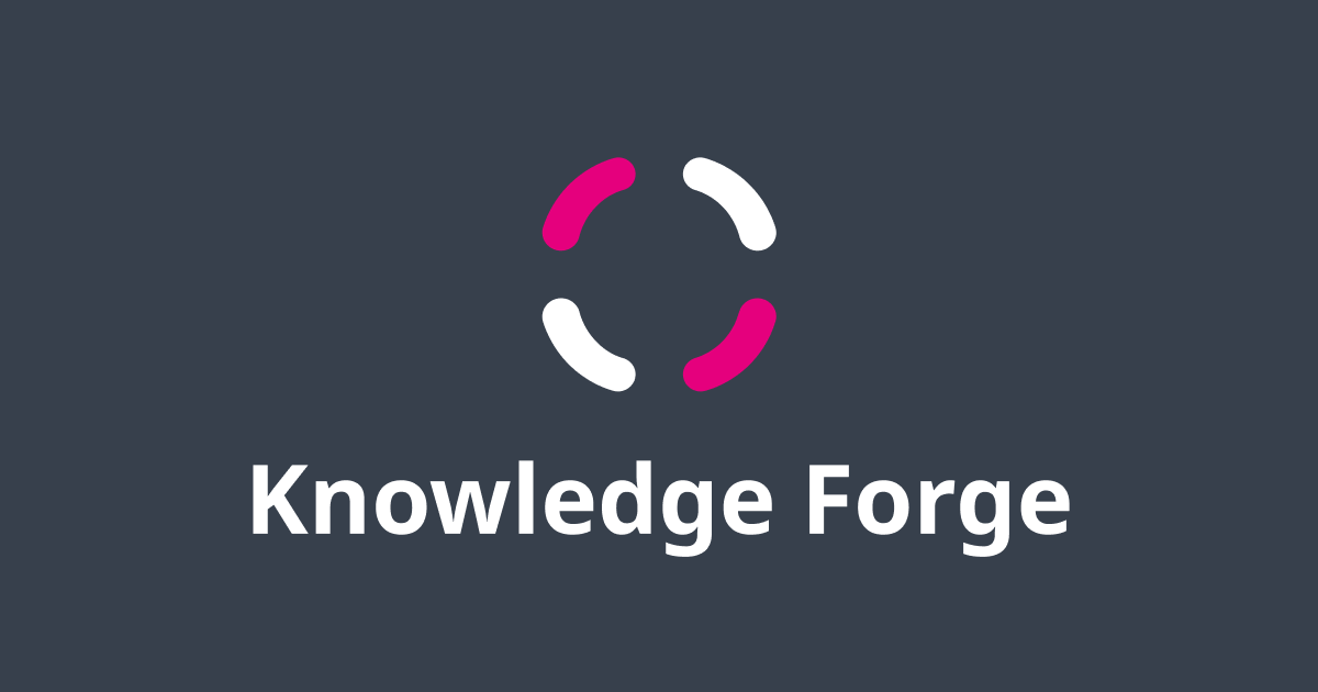 Knowledge Forge logo: two pink and white broken-circle arcs above the store name on dark background