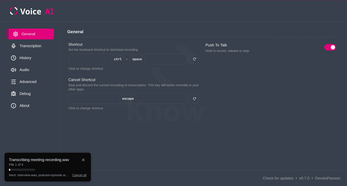 Knowii Voice AI 0.8.0 - Drop a File, Get the Text