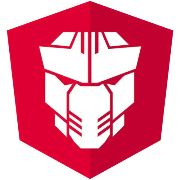 ngx-translate logo: Angular shield with a robotic face, used for i18n in PrimeNG menus