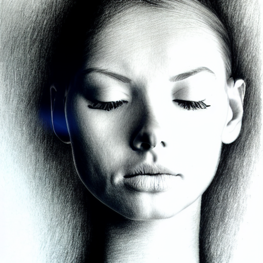 Woman with eyes closed and thoughts swirling around her head, evoking inner reflection