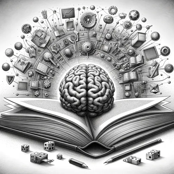 Open book with a brain surrounded by tools, capturing what PKM really is before tooling