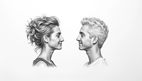 Pencil sketch of two faces looking at each other, evoking the alignment between self and career