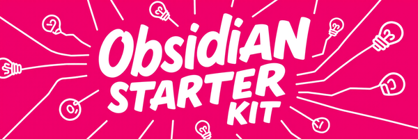 Obsidian Starter Kit logo on pink with radiating ideas, marking the v3.0.2 release