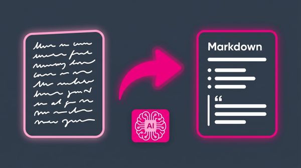 Handwritten scribbles flow through an AI chip and emerge as structured Markdown