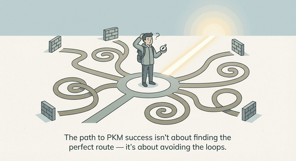 Person at a crossroads of tangled paths, illustrating that PKM success is about avoiding loops, not finding the perfect route