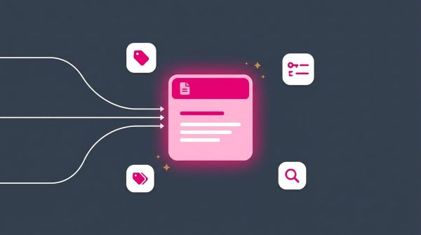 A note card with several paths leading to it: names, aliases, types and tags