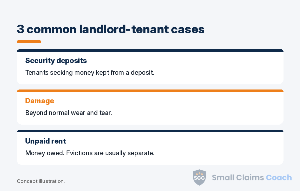 Three common landlord-tenant small claims cases: deposits, damage and unpaid rent