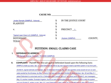 Texas small claims form, filled-in sample (thumbnail)