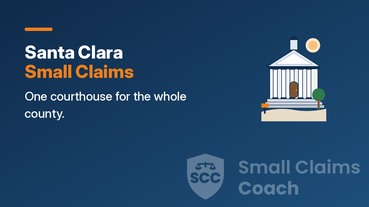 Drawn courthouse with columns beside the words Santa Clara Small Claims.