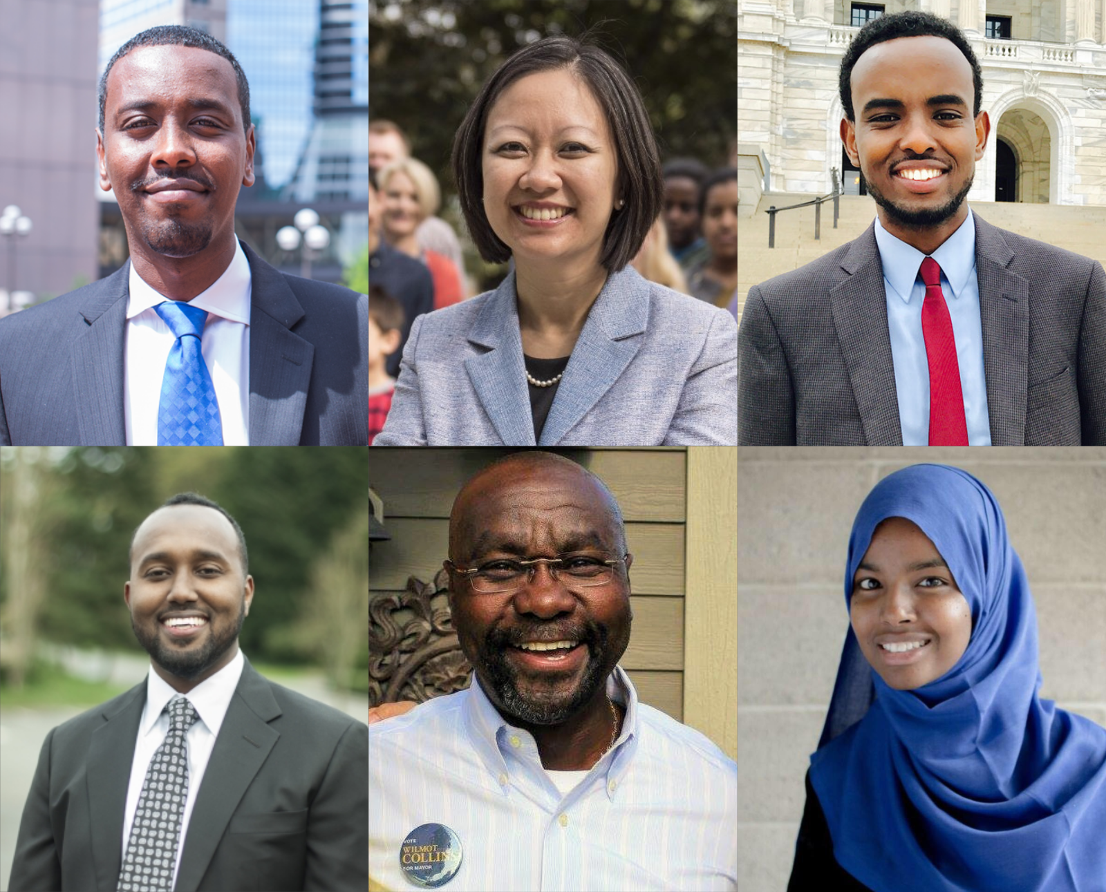  Top row: Abdi Warsame, Kathy Tran, AK Hassan. Bottom row: Zak Idan, Wilmot Collins, Fartun Ahmed. 