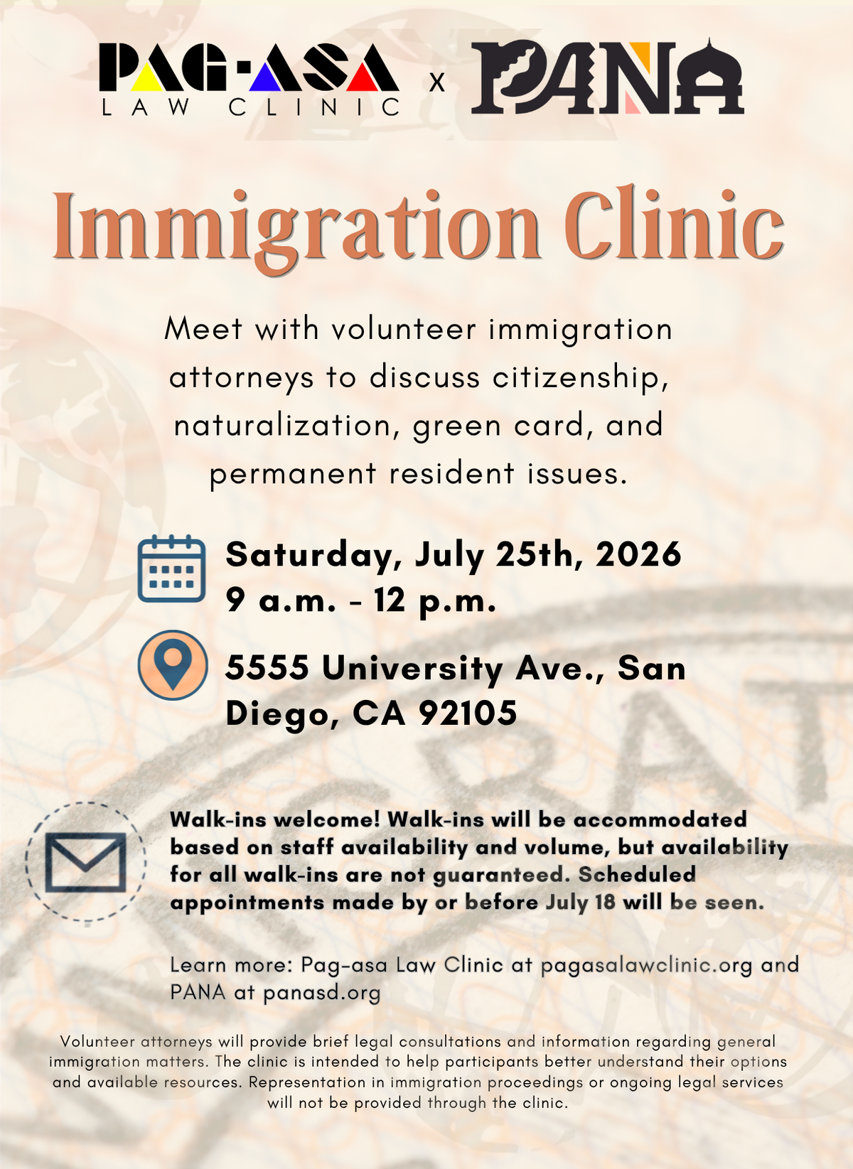 Join us for our upcoming Immigration Clinic!
