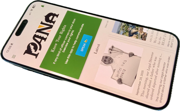 Mobile phone showing the PANA mobile app