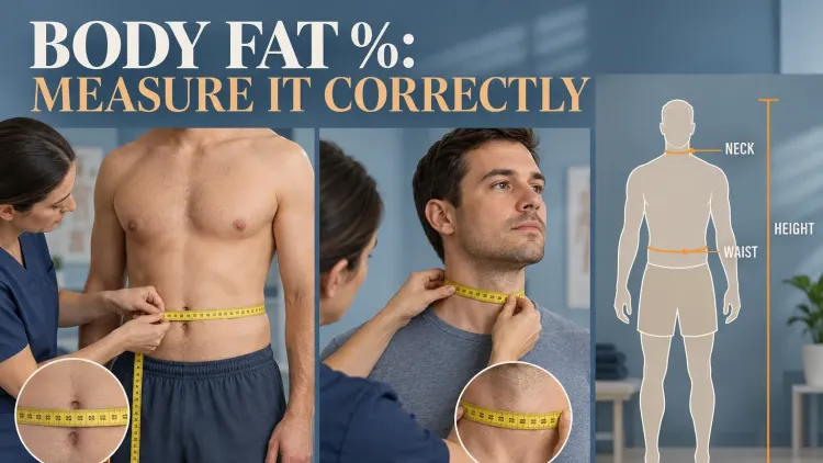 Instructional view shows correct waist, neck and height measurements used in a body fat estimate.