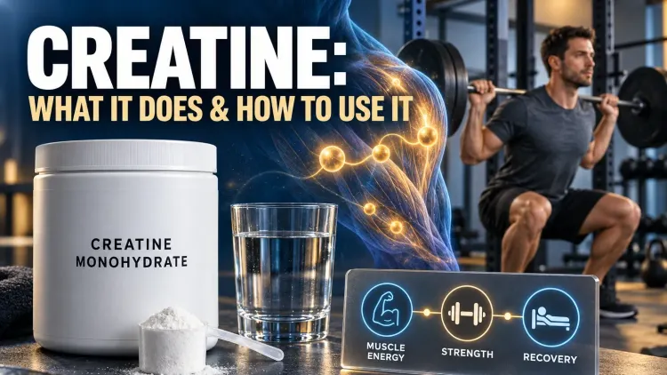Creatine monohydrate, water and strength training illustrate its role in muscle energy, strength and recovery.