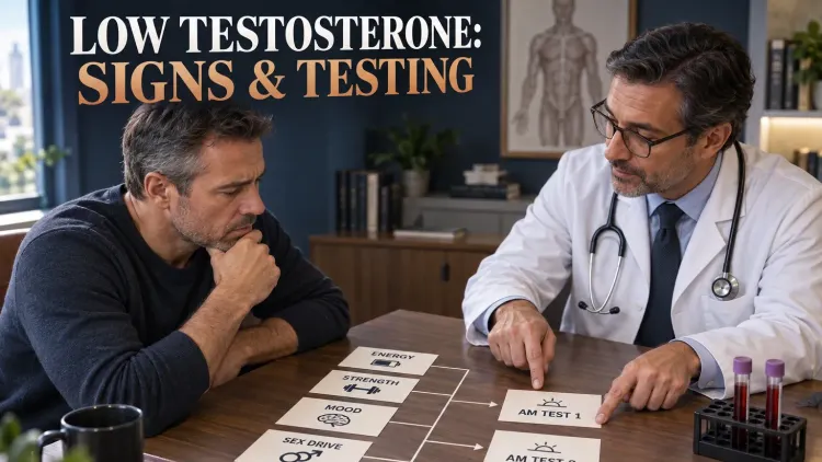 Doctor explains how symptoms and two properly timed morning blood tests are used to assess possible low testosterone.