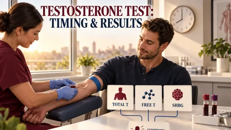 Morning blood draw connects total testosterone, free testosterone and SHBG with symptoms and repeat testing.