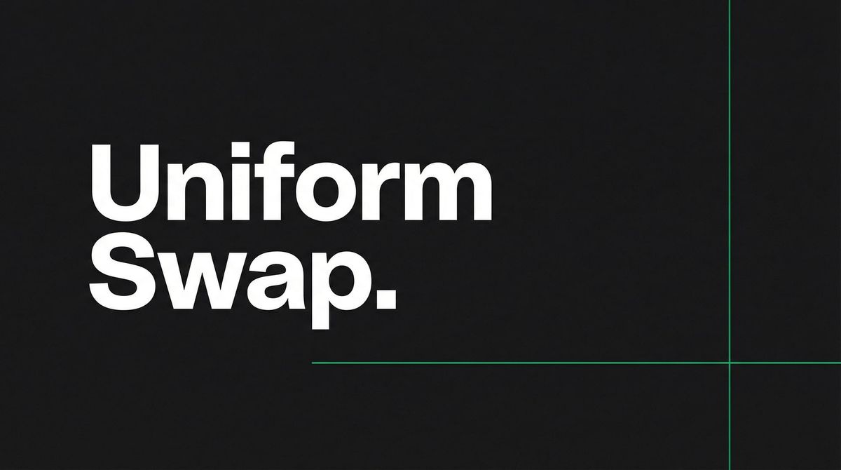 Minimalist blog header with "Uniform Swap." text in bold white on dark grey background