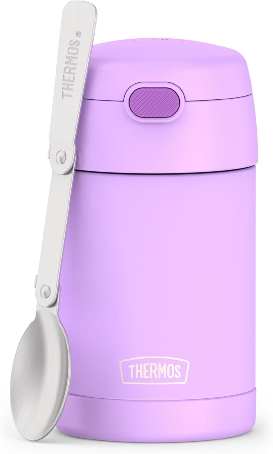 THERMOS FUNTAINER 16 Ounce Stainless Steel Vacuum Insulated Food Jar with Folding Spoon, Neon Purple