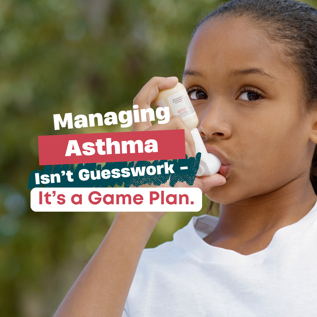 Title: Managing Your Child’s Asthma Isn’t Guesswork—It’s a Game Plan with child using inhaler