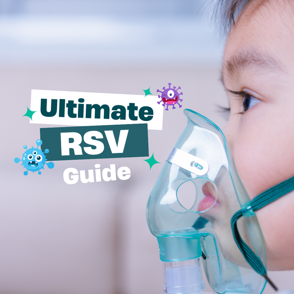 Photo of a toddler wearing a nebulizer and the title: Ultimate RSV Guide