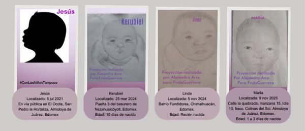 Eitan, César, Guadalupe, Lalito, Violeta, Alexa, Carlitos y 11 bebés sin identidad