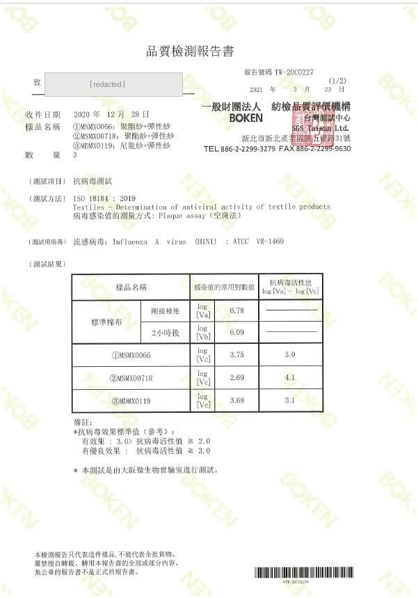 BOKEN 品質檢測報告書