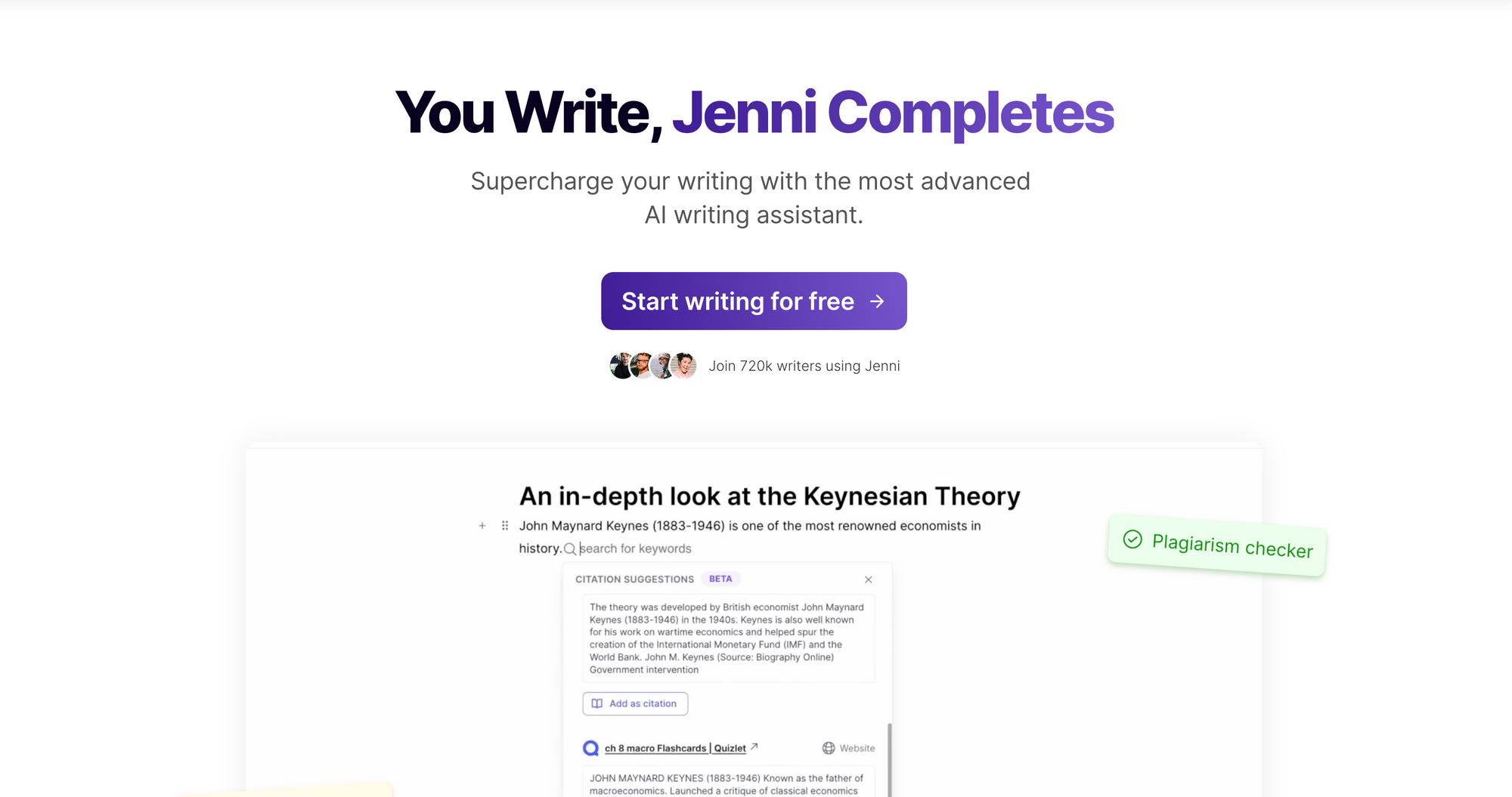 Jenni.ai landing page