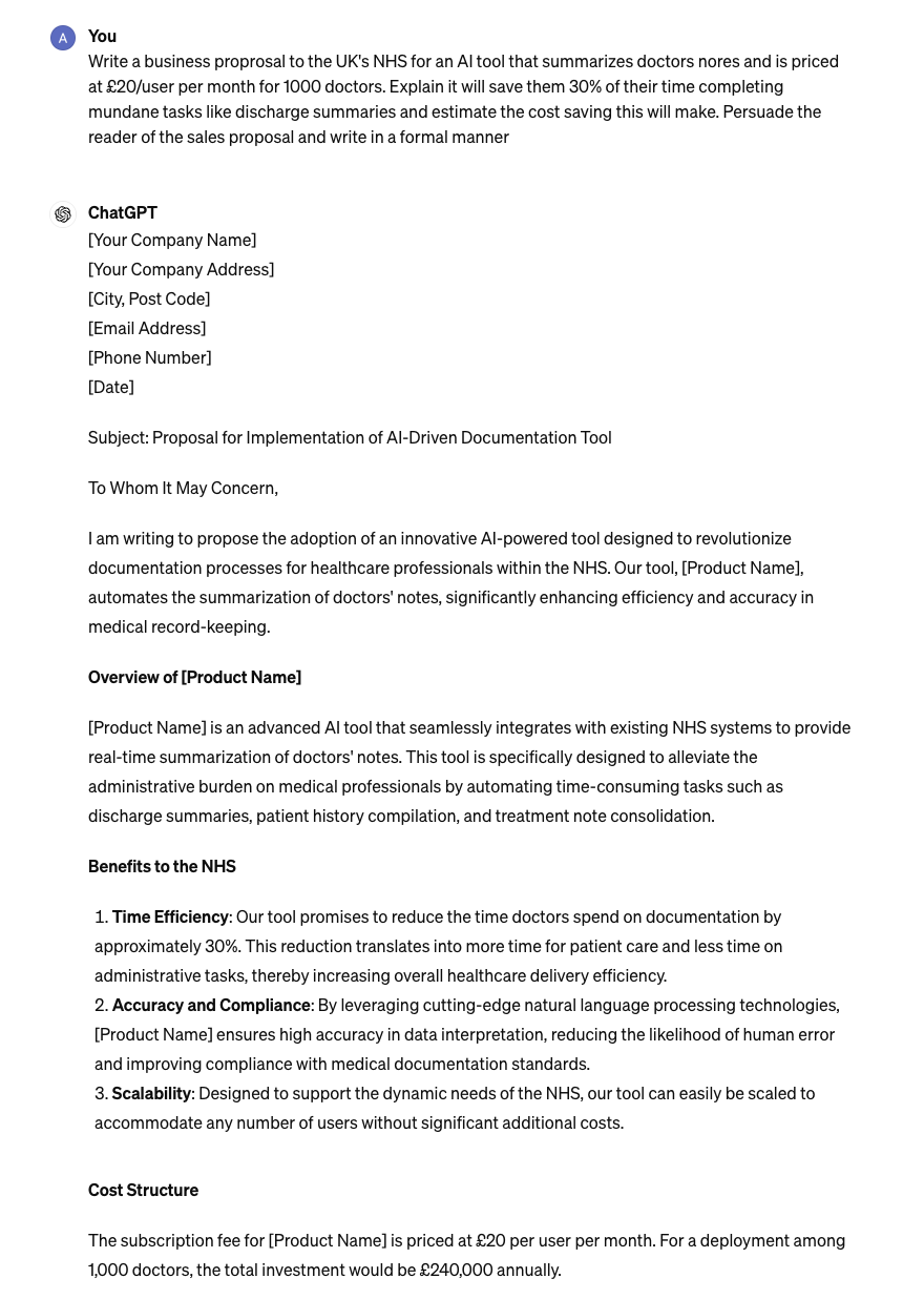 ChatGPT creates a proposal