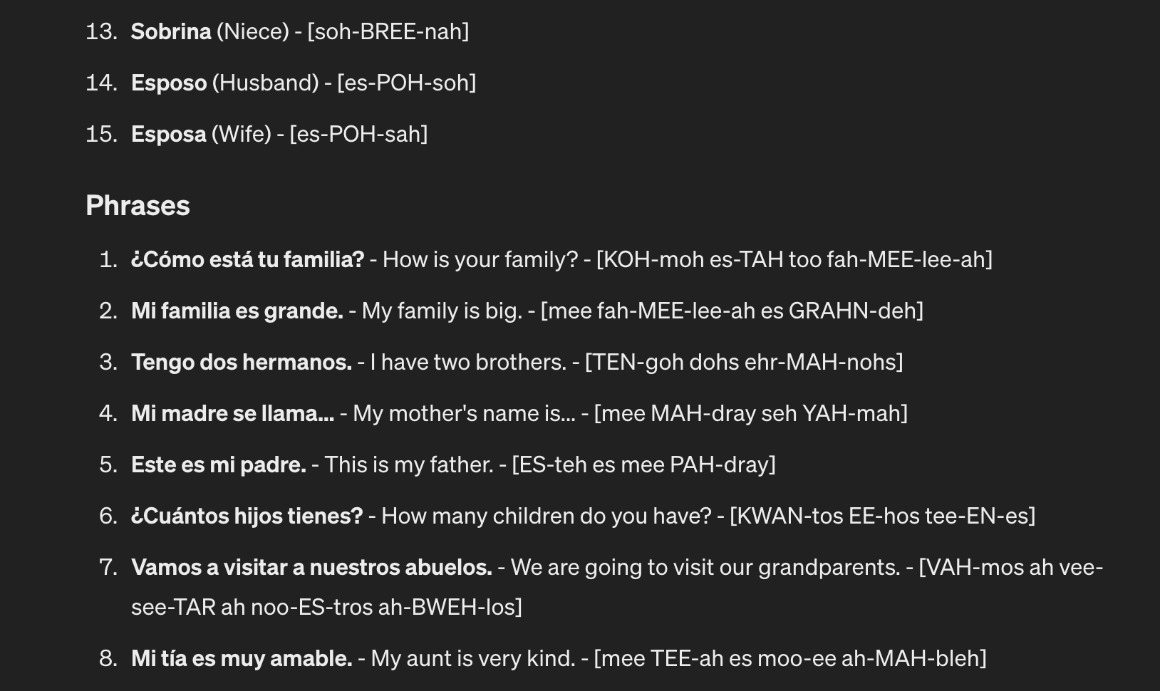 ChatGPT Spanish Vocab
