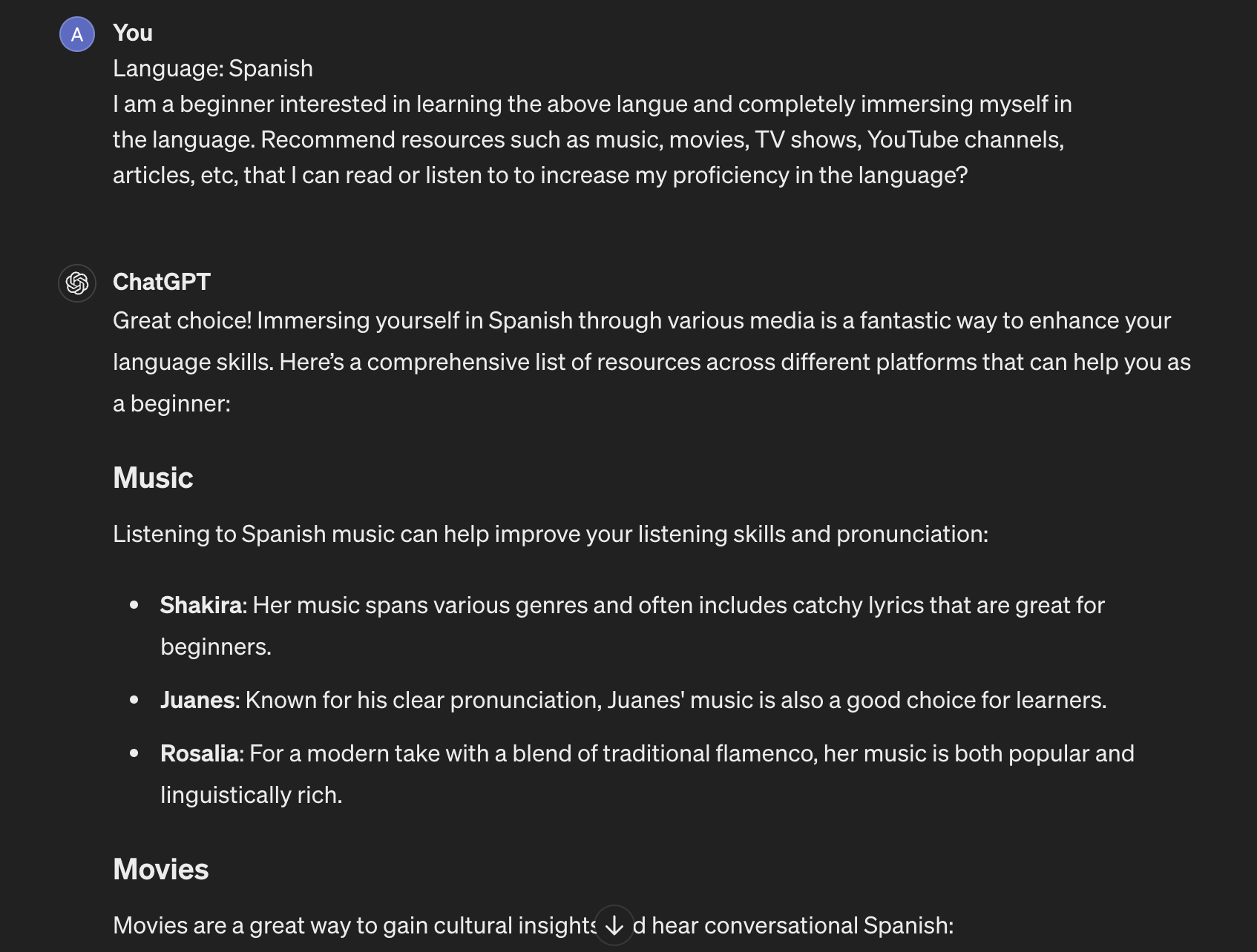 ChatGPT can recommend language learning resources