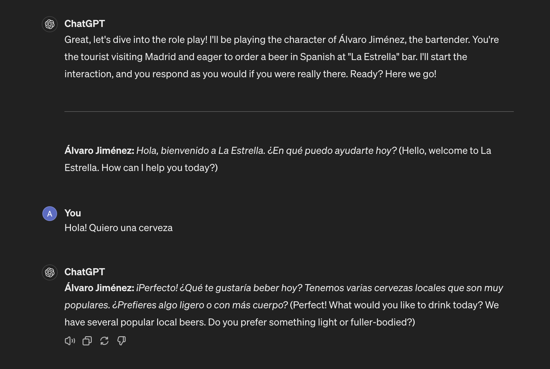 ChatGPT can create a language learning roleplay