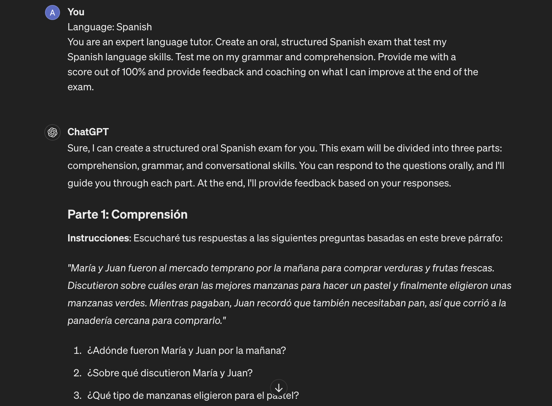 ChatGPT can create a language learning exam