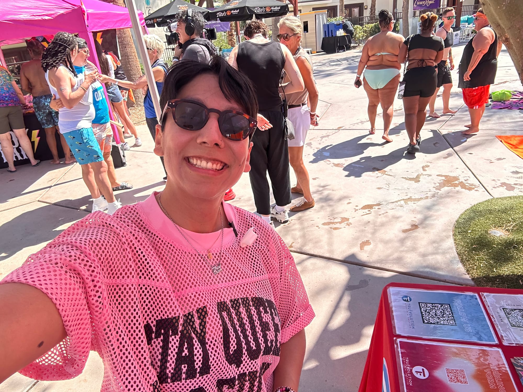Lex Ortega in a pink jersey and sunglasses at The Dinah 2025. Photo courtesy of Ortega.