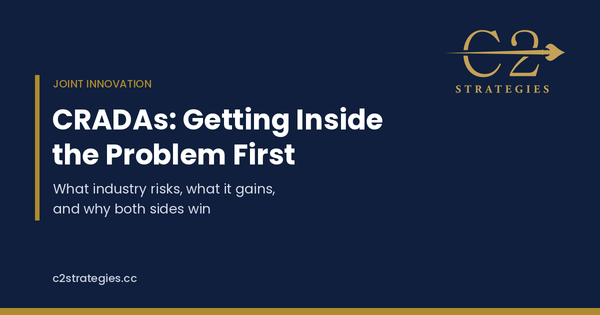 C2 Strategies card: CRADAs, getting inside the problem first. What industry risks, what it gains, and why both sides win.
