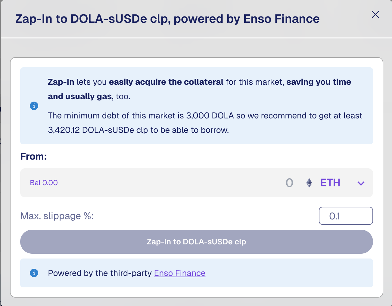 One-click zap-in to a Dola CLP
