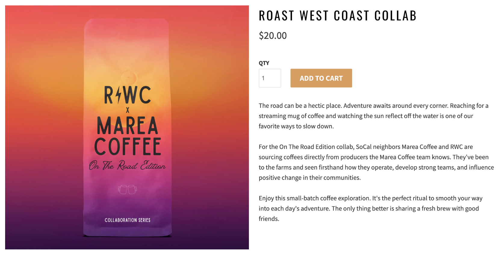 Shop listing for a coffee with a photo of the coffee bag inspired by setting sun color gradient.