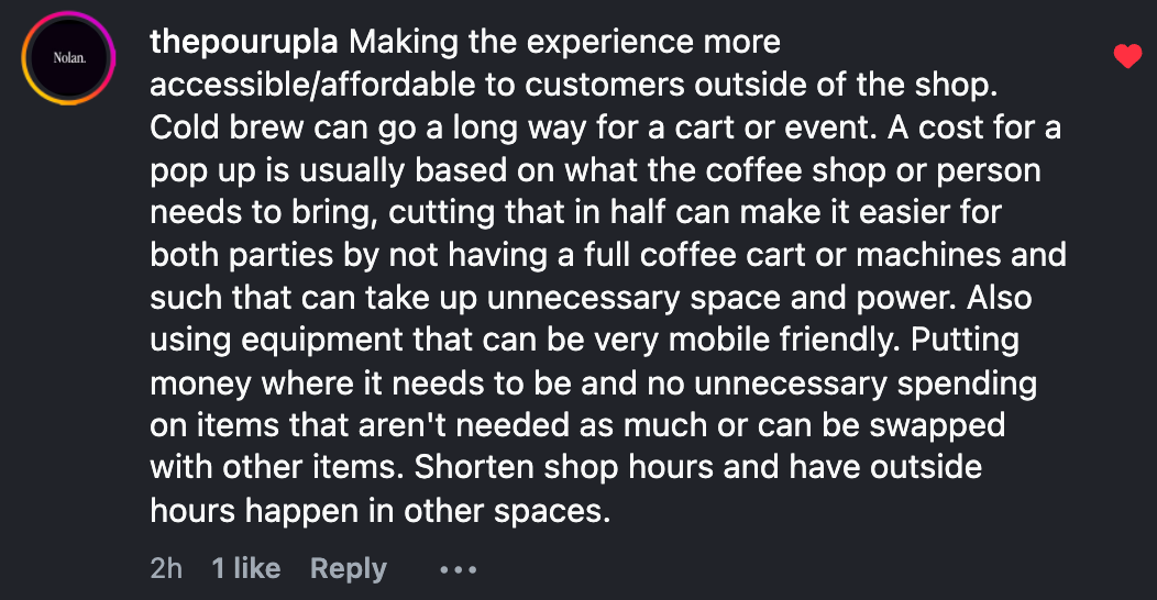 Screenshot of text in the comments of an Instagram post.